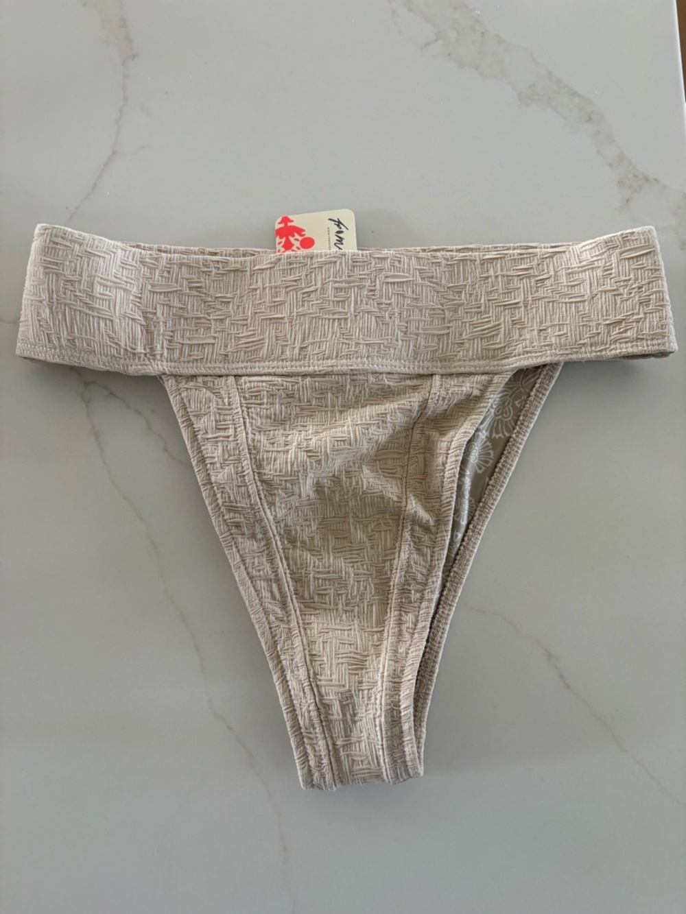 Free People Beige Textured Bikini Bottom